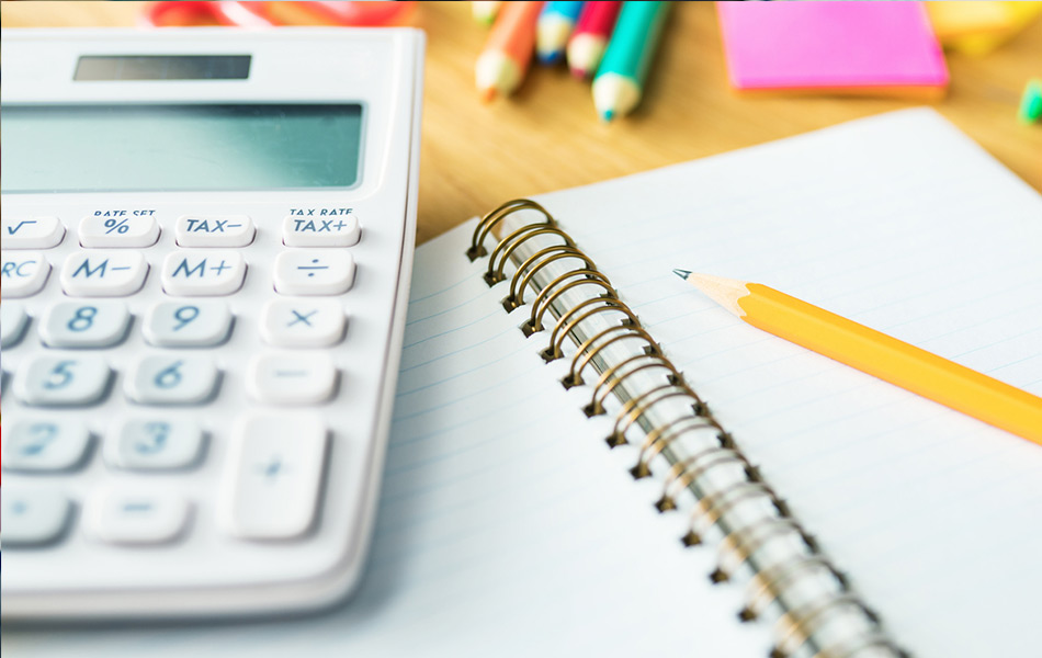 Calculator, pad and pen