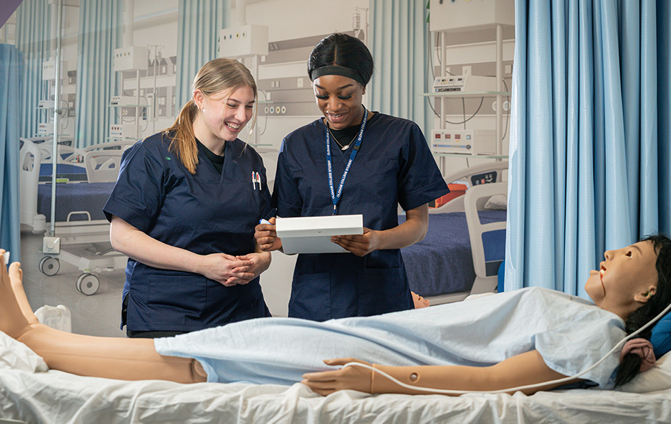 Young girls working in a hospital environment
