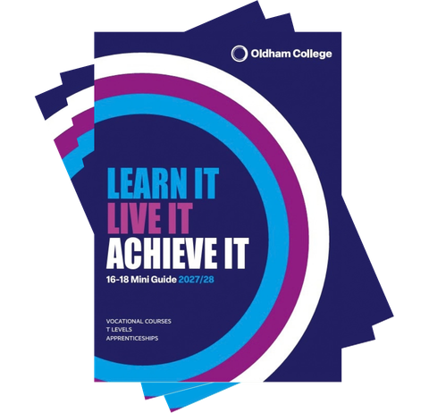 A stack of Oldham College 16-18 Mini Guides